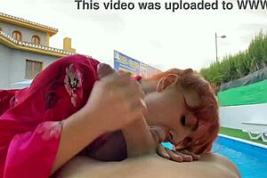 Latina Amateur Sucks Big Cock In Pool While Friend Watches