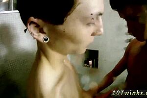 Hot gay romance in bathroom bareback