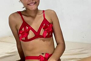 pretty latina masturbates naked, fucking her tight pussy with a dildo