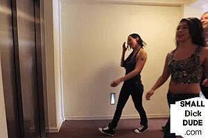 British babes in CFNM humiliate guy with micro penis, teasing his small cock