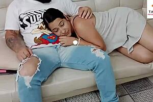 The massage to my stepmother got out of control, she starts with a handjob, then deepthroats my monster cock, leading to squirting