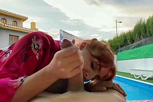 Latina Amateur Sucks Big Cock In Pool While Friend Watches