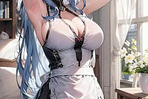 3D animated butler gets more than he can handle with a big cocked mistress in this hentai ASMR porn