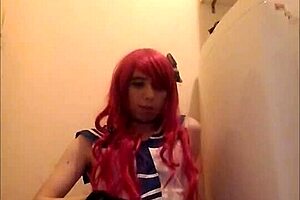 Solo trap jerks off and swallows cum