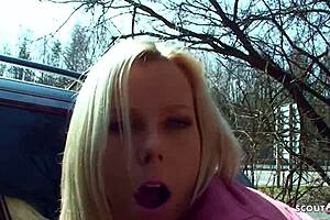 Real teen 18+ street outdoor fuck on parking spot by client