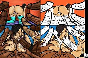 Latin milf boldly sucks massive black cocks in wild gangbang action. She craves every deep thrust!