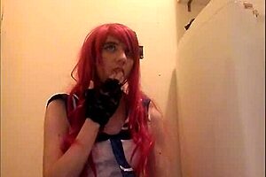 Solo trap jerks off and swallows cum