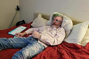 Emo Guy Jerks Off His Huge Cock While Clothed