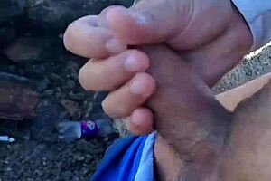 Public beach pleasure: Gay Latino ladyboy's outdoor adventure