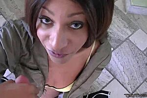 Small biracial teen 18+ gives big cock head in pov, she's petite and young