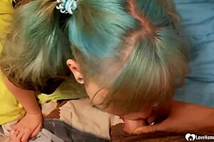 Cutie rides shaved pussy before anal plug