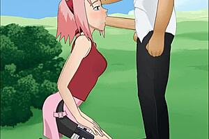 Sakura Haruno says, 'Watch me deepthroat Naruto's cock in this hentai scene!'