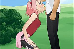 Sakura Haruno says, 'Watch me deepthroat Naruto's cock in this hentai scene!'