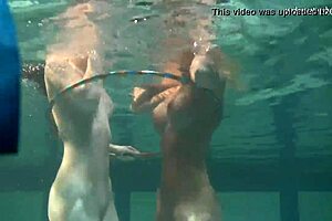 Underwater acrobatics lesbians irina barna and anna feher in pool with tight pussies