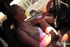 Blonde Aden Fingers Her Hairy Twat In The Car