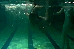 Underwater acrobatics lesbians irina barna and anna feher in pool with tight pussies
