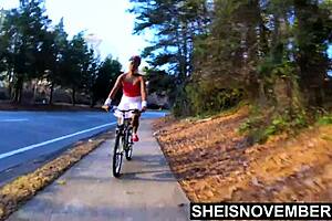 msnovember's back arches in rough prone boning after upskirt bike ride!