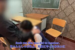 Classroom sex where girl gets blackmailed by classmate while waiting for boyfriend.