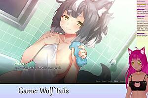 Yuri love in a Vtuber livestream with big tits and wolf tails