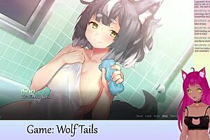 vtuber lewdneko plays wolf tails part 2 with big tits and lesbian hentai vibes.