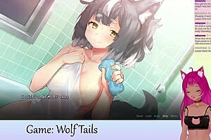 Yuri love in a Vtuber livestream with big tits and wolf tails