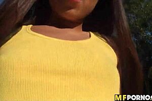 Latina teen girlfriend gets fucked outdoors in POV by friend