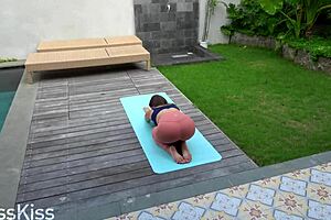 Step sister gets yoga workout in the form of hard sex with a big cock