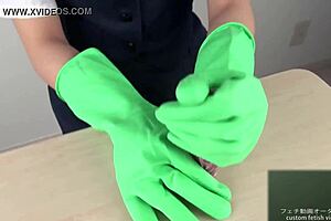 亚洲美女戴乳胶手套感官手交展示