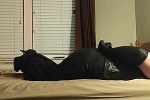 Wow, Crossdresser Self Bondage In Heels And Leather!