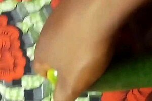 Cyndy Blackslave undergoes cucumber fucking with squirting in close-up homemade BDSM scene