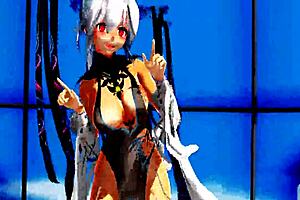 beautiful cute whore dances naked with exposed pussy in anime