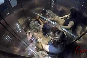 Caught sado doll and harlequin in naughty elevator play