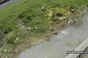 Pov banging of a broke teen 18+ with huge tits in public parking lot for cash, hardcore group homemade action