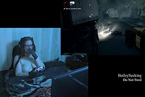 Big natural tits bounce while playing through Alan Wake