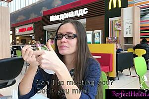 Hot Brunette Teen Gives Public Blowjob to Stranger at Resort, Swallows Cum Close Up.