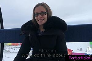 Hot Brunette Teen Gives Public Blowjob to Stranger at Resort, Swallows Cum Close Up.