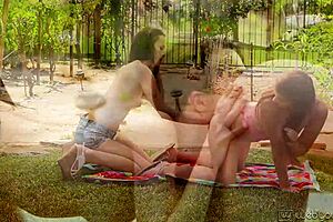 Hey Ava Sparxxx and Veronika, ready for some outdoor lesbian licking fun?