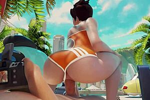 tracer rides a cock on the beach, feeling every inch