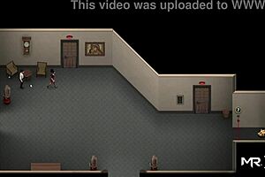 Adult game with 3D cartoon characters in a steamy bathroom scene