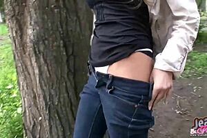 Panties peek out from skinny jeans playfully