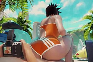 tracer rides a cock on the beach, feeling every inch