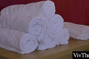 Cute masseuse fantasizes about blonde milf licking her pussy and ass till she cums.