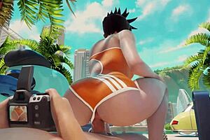 tracer rides a cock on the beach, feeling every inch