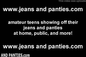 Panties peek out from skinny jeans playfully