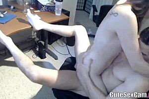 In this webcam scene, a sweet couple starts with a blowjob before intense fucking.