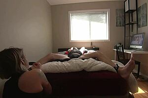 i love how this milf teases my bound feet and cock with her mouth