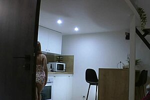 redhead latina wife shows pussy and ass in kitchen