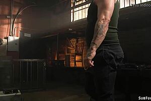 bound blonde sub in lingerie whipped