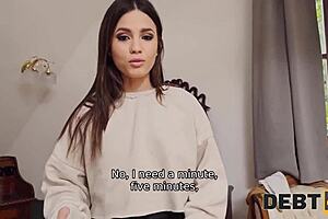 watch this hairless brunette bunny get her shaved pussy fucked in debt4k pov!