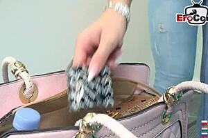 foot fetishist cums on skinny blonde teen's feet